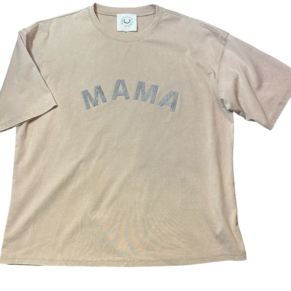 Fantastic Fawn MAMA Rhinestone Oversized Tee – Creamy Tan (Boutique)
